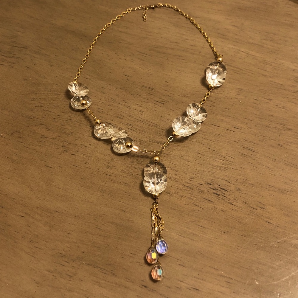 Elegant Gold Tone and Faux Crystal Beaded Necklace Fashion Jewelry